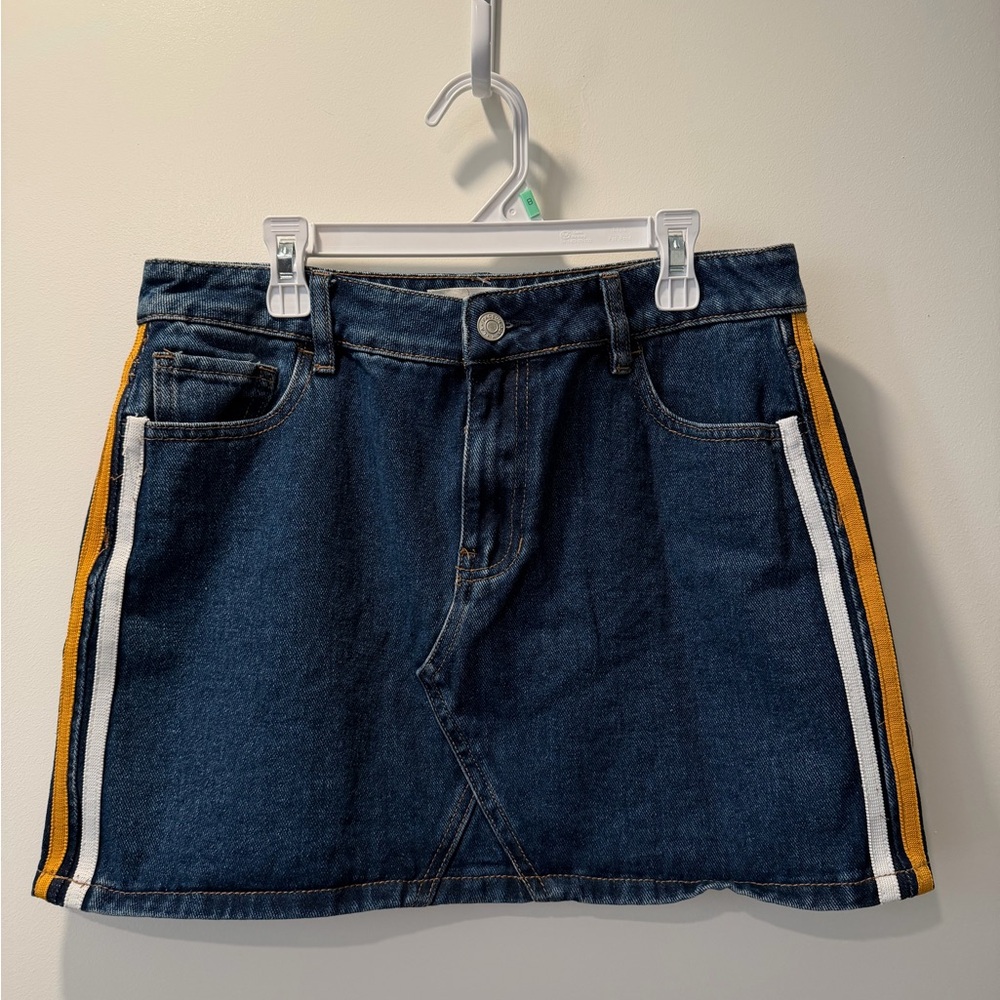 PacSun Blue Denim Mini Skirt with Yellow and White Stripes